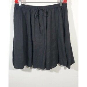 London Jean"Chino" Black Linen Skater Skirt LG Drawstring Elastic Waist Party